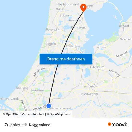 Zuidplas to Koggenland map