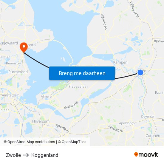 Zwolle to Koggenland map