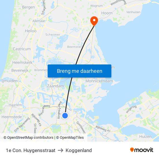1e Con. Huygensstraat to Koggenland map
