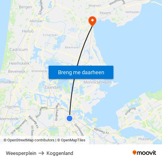 Weesperplein to Koggenland map