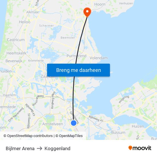 Bijlmer Arena to Koggenland map