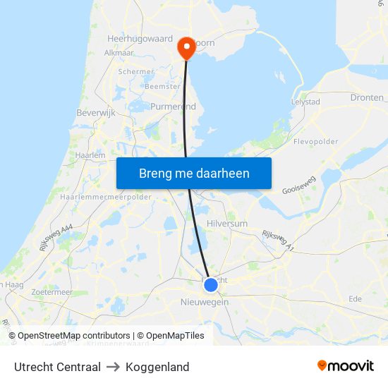 Utrecht Centraal to Koggenland map