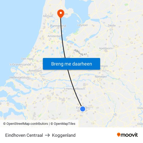 Eindhoven Centraal to Koggenland map