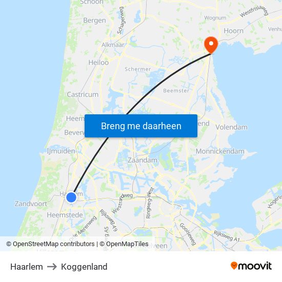 Haarlem to Koggenland map