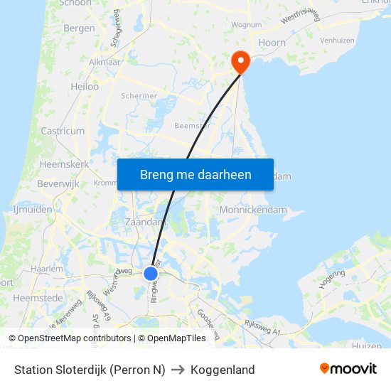 Station Sloterdijk (Perron N) to Koggenland map