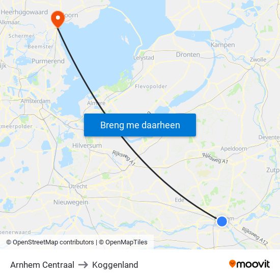 Arnhem Centraal to Koggenland map