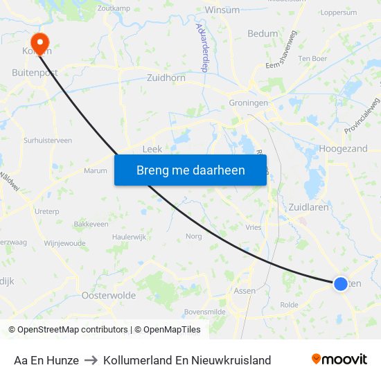 Aa En Hunze to Kollumerland En Nieuwkruisland map