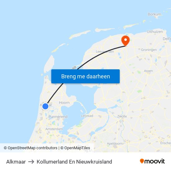 Alkmaar to Kollumerland En Nieuwkruisland map