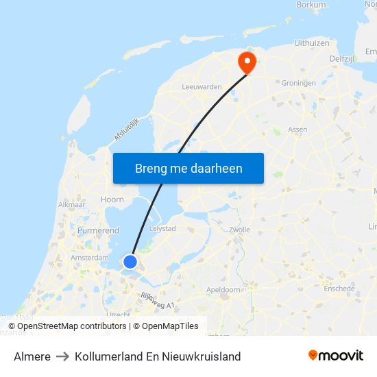 Almere to Kollumerland En Nieuwkruisland map