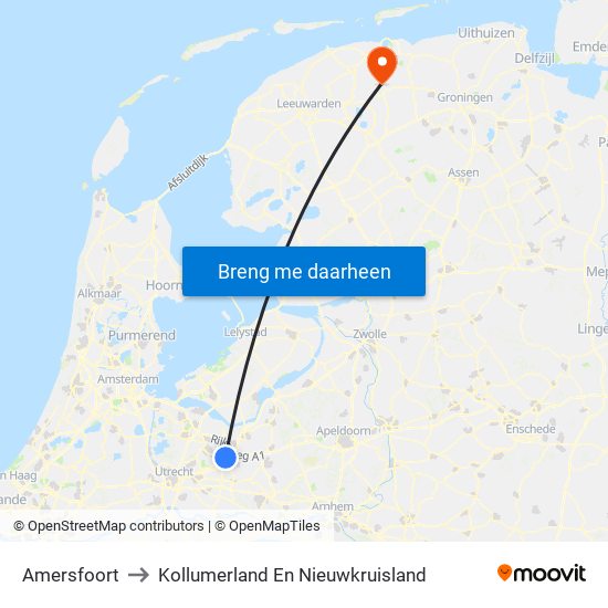 Amersfoort to Kollumerland En Nieuwkruisland map