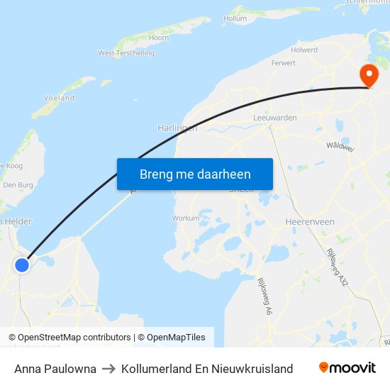 Anna Paulowna to Kollumerland En Nieuwkruisland map