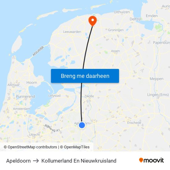 Apeldoorn to Kollumerland En Nieuwkruisland map