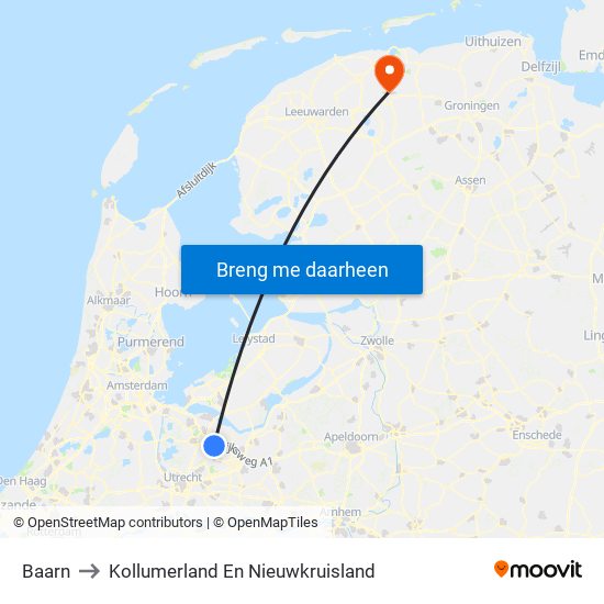 Baarn to Kollumerland En Nieuwkruisland map