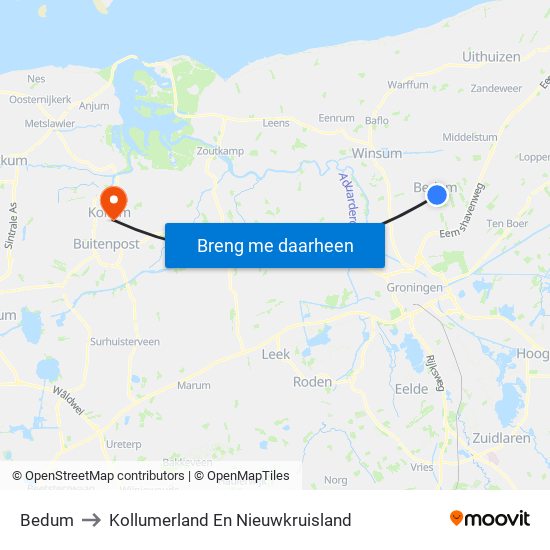 Bedum to Kollumerland En Nieuwkruisland map