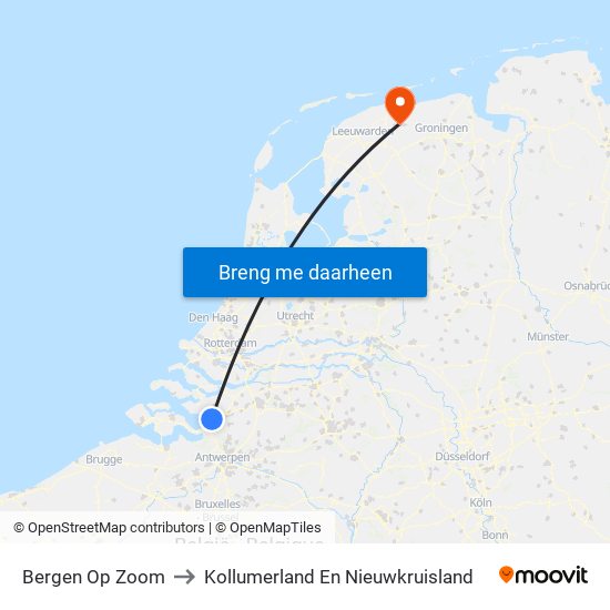 Bergen Op Zoom to Kollumerland En Nieuwkruisland map