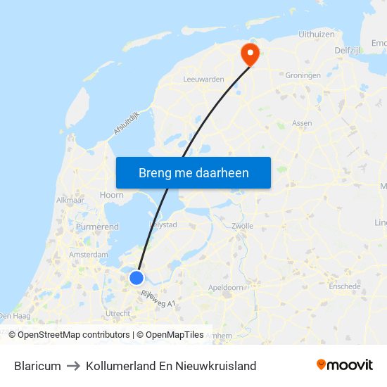 Blaricum to Kollumerland En Nieuwkruisland map