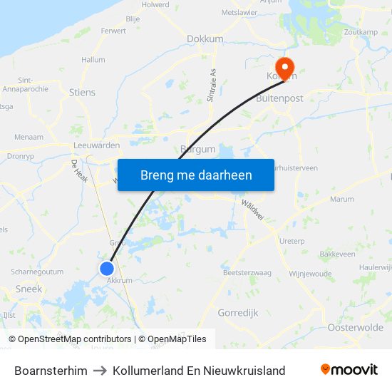 Boarnsterhim to Kollumerland En Nieuwkruisland map