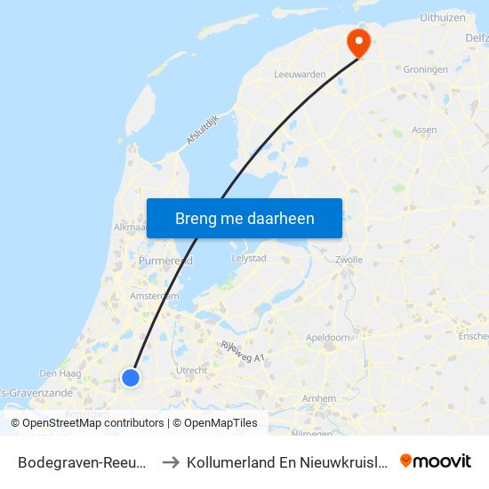 Bodegraven-Reeuwijk to Kollumerland En Nieuwkruisland map