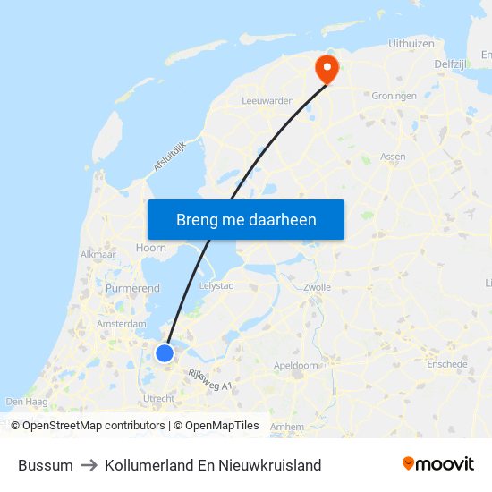 Bussum to Kollumerland En Nieuwkruisland map