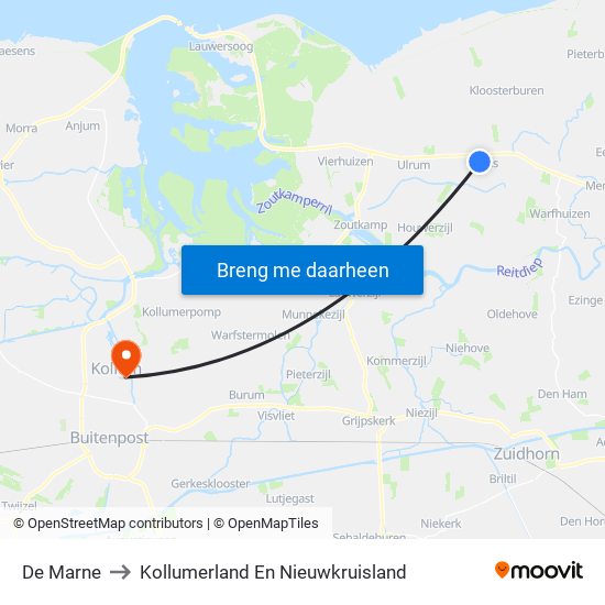 De Marne to Kollumerland En Nieuwkruisland map