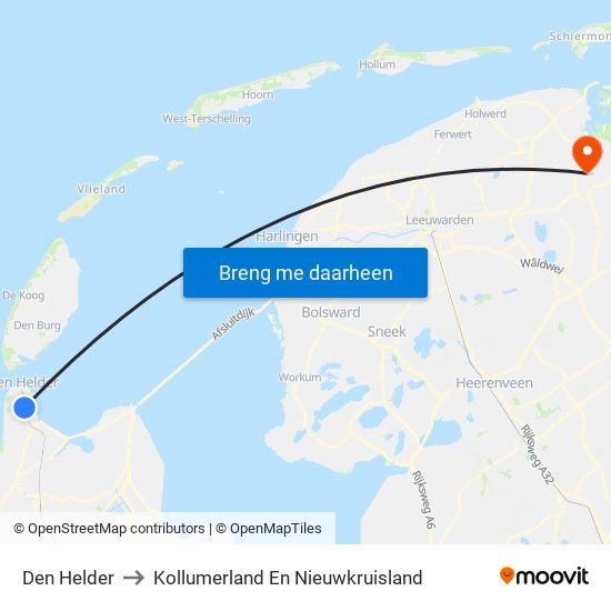 Den Helder to Kollumerland En Nieuwkruisland map