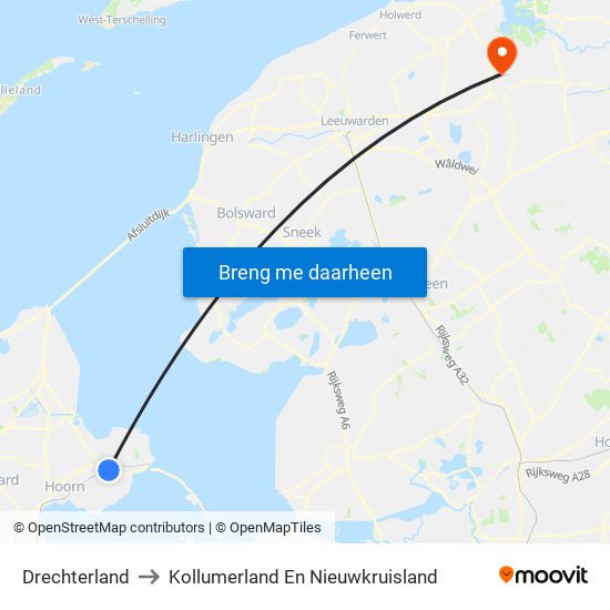 Drechterland to Kollumerland En Nieuwkruisland map