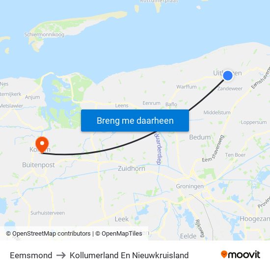 Eemsmond to Kollumerland En Nieuwkruisland map