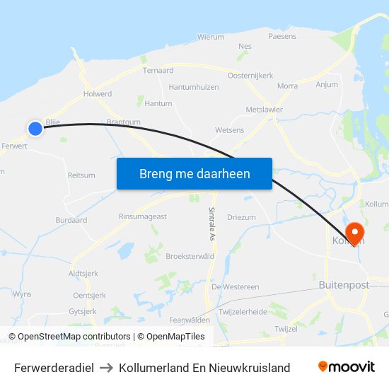Ferwerderadiel to Kollumerland En Nieuwkruisland map