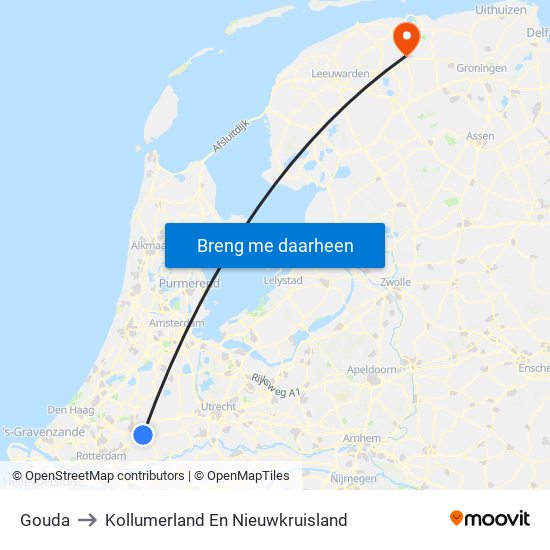 Gouda to Kollumerland En Nieuwkruisland map