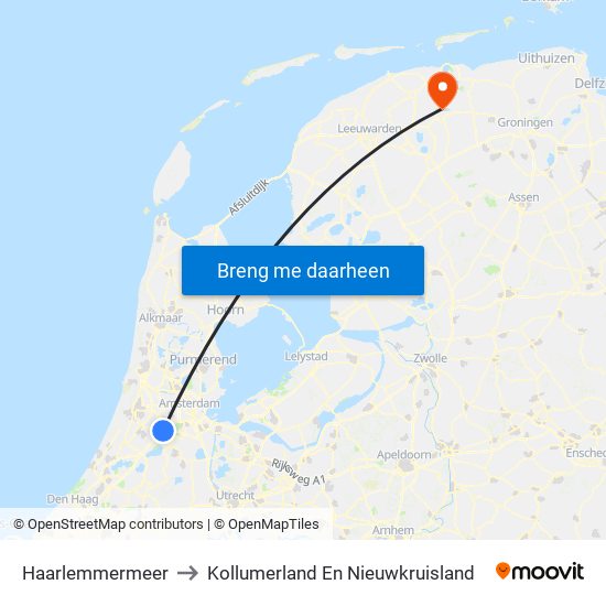 Haarlemmermeer to Kollumerland En Nieuwkruisland map