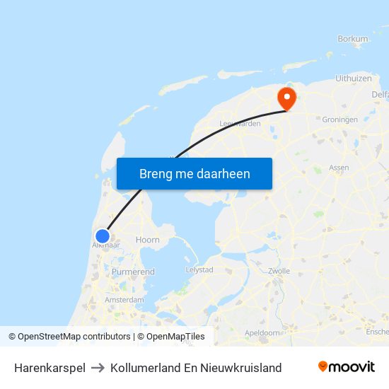 Harenkarspel to Kollumerland En Nieuwkruisland map