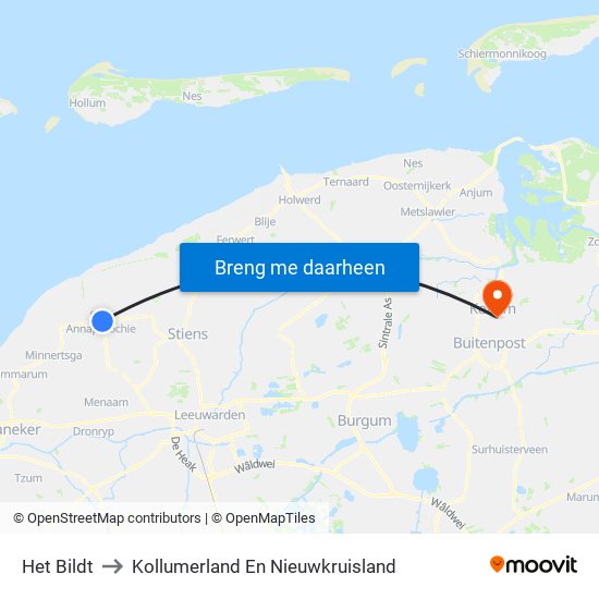 Het Bildt to Kollumerland En Nieuwkruisland map