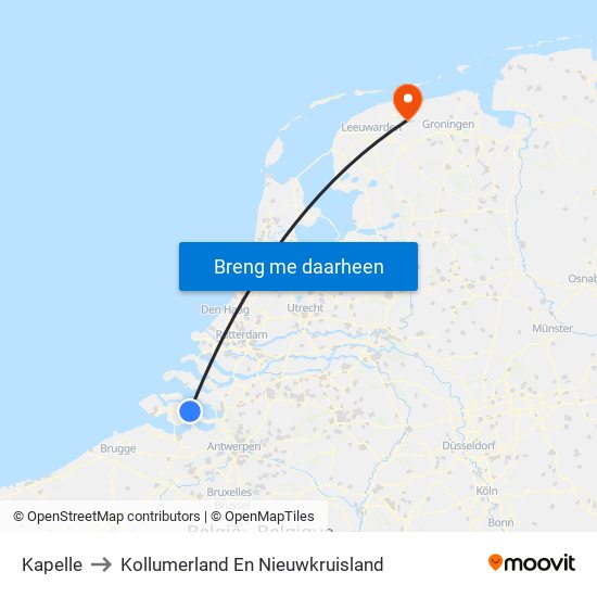 Kapelle to Kollumerland En Nieuwkruisland map