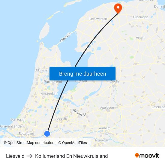 Liesveld to Kollumerland En Nieuwkruisland map