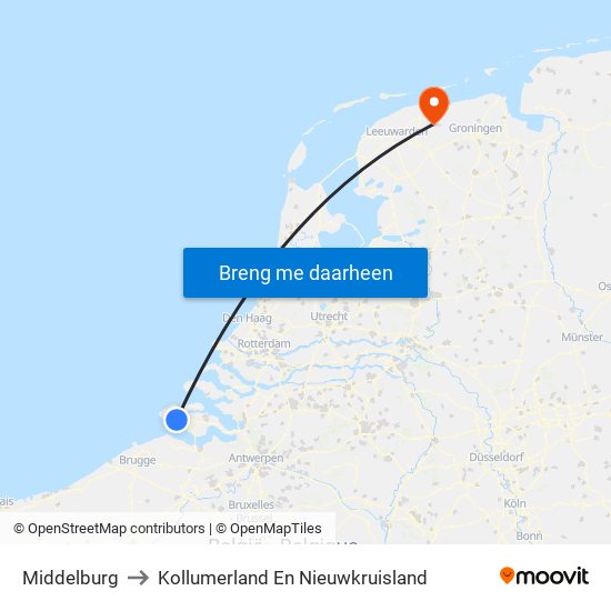 Middelburg to Kollumerland En Nieuwkruisland map