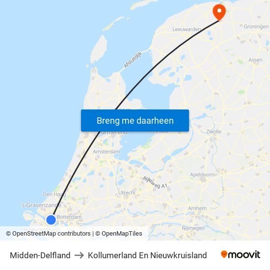 Midden-Delfland to Kollumerland En Nieuwkruisland map