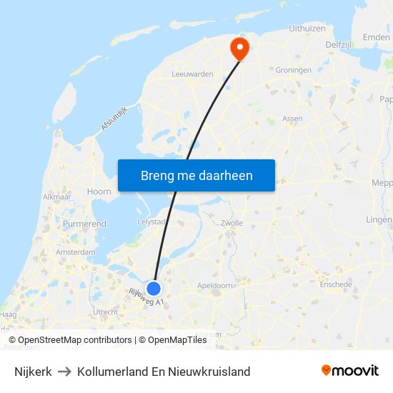 Nijkerk to Kollumerland En Nieuwkruisland map
