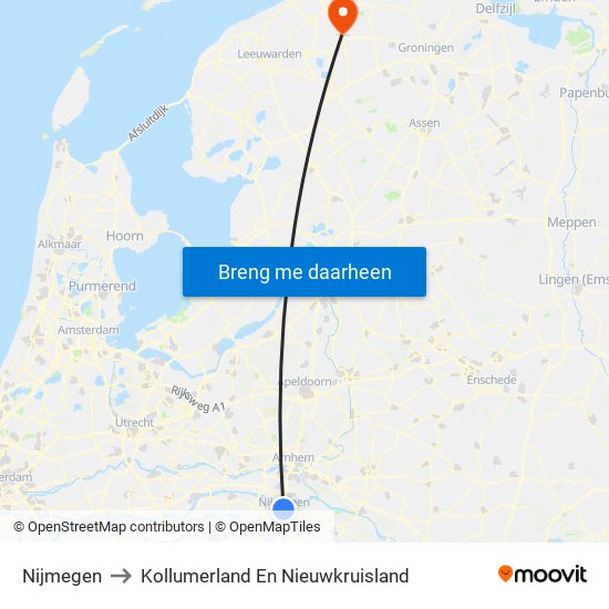 Nijmegen to Kollumerland En Nieuwkruisland map