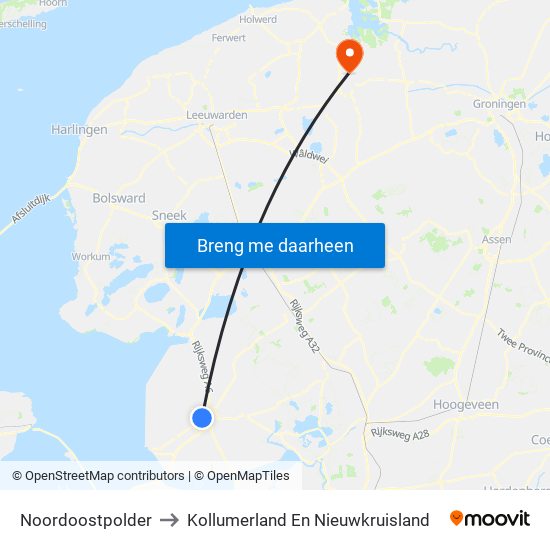 Noordoostpolder to Kollumerland En Nieuwkruisland map