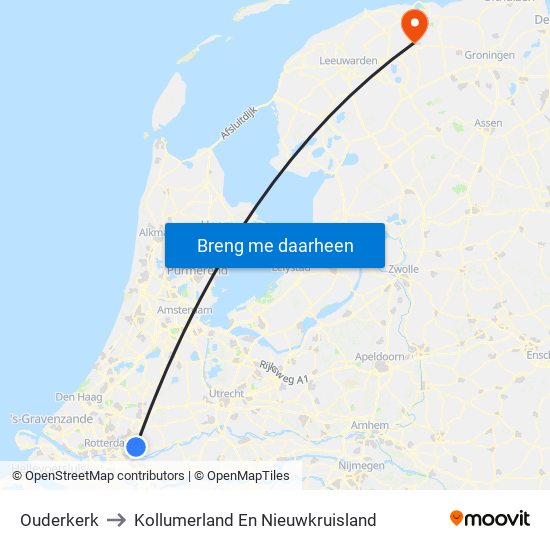 Ouderkerk to Kollumerland En Nieuwkruisland map
