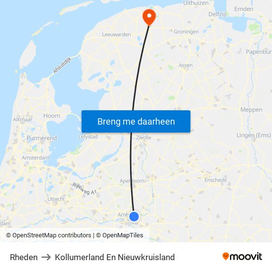 Rheden to Kollumerland En Nieuwkruisland map