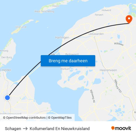 Schagen to Kollumerland En Nieuwkruisland map