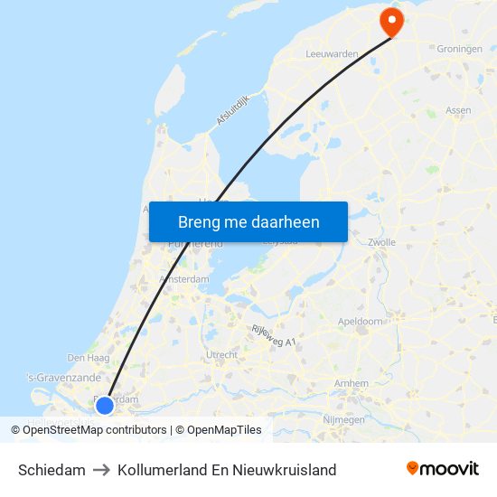 Schiedam to Kollumerland En Nieuwkruisland map