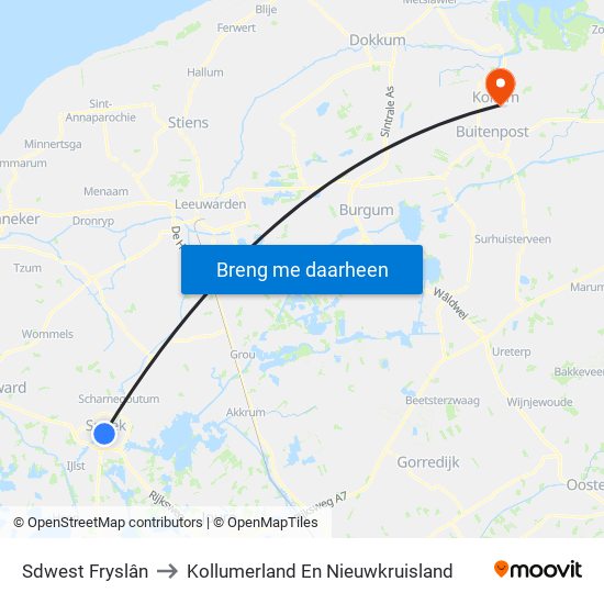 Sdwest Fryslân to Kollumerland En Nieuwkruisland map
