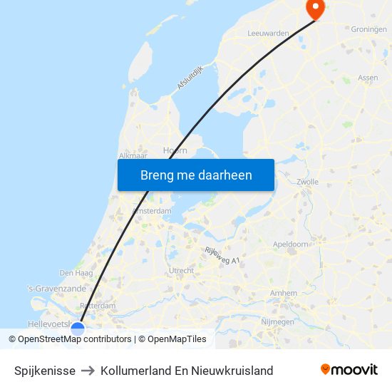 Spijkenisse to Kollumerland En Nieuwkruisland map