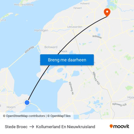 Stede Broec to Kollumerland En Nieuwkruisland map