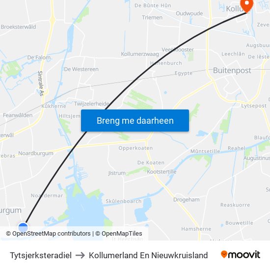 Tytsjerksteradiel to Kollumerland En Nieuwkruisland map