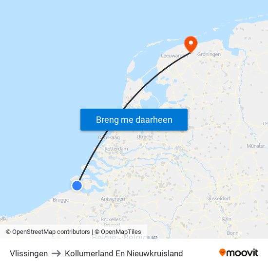 Vlissingen to Kollumerland En Nieuwkruisland map