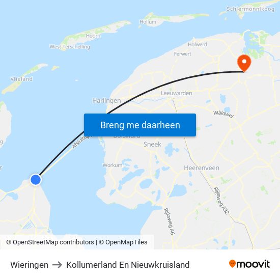 Wieringen to Kollumerland En Nieuwkruisland map