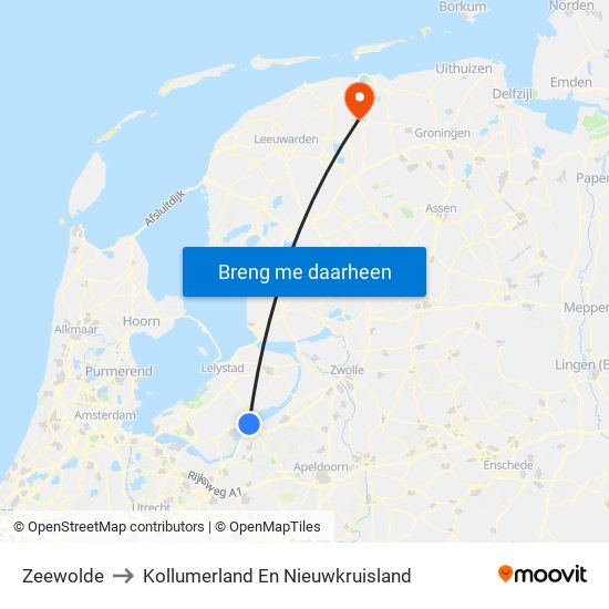 Zeewolde to Kollumerland En Nieuwkruisland map